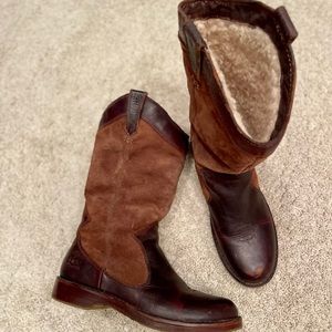 Brown leather and suede cowgirl style boots